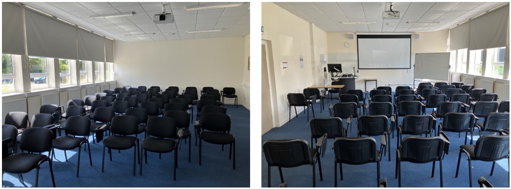 Classroom with pallet chairs.